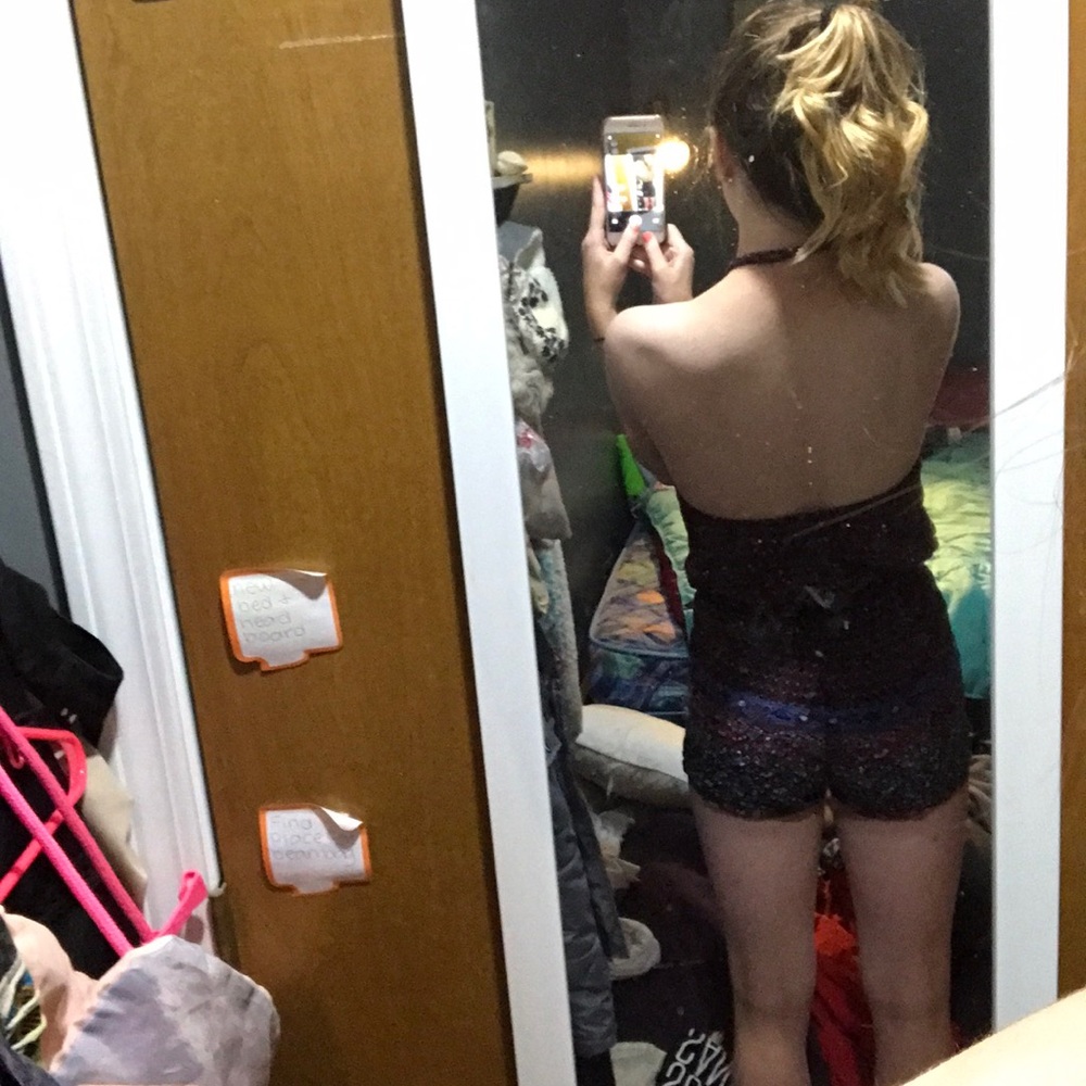 Full Tilt floral lace tie halter romper